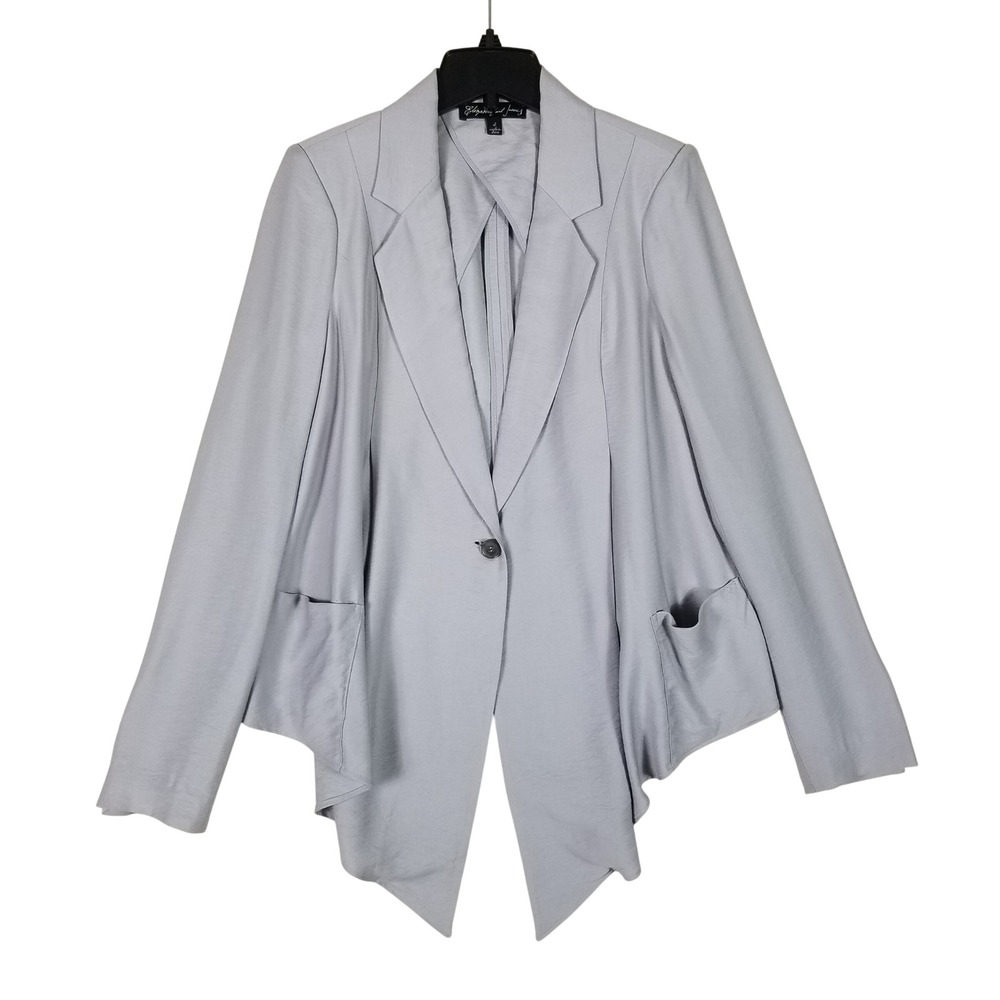 Elizabeth and James Blazer Women 4 Gray Draped Handkerchief Hem Single Button